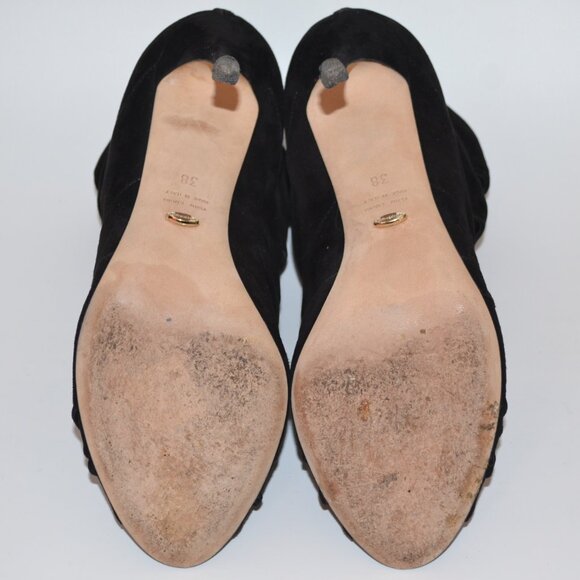 With Box Sergio Rossi Black Suede Cutout 'Devine 105' Heel Boots - Picture 5 of 10